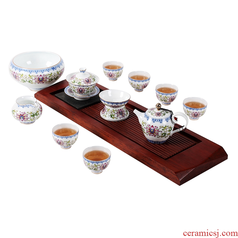 DH jingdezhen archaize home of kung fu tea set a complete set of ceramic powder enamel tureen teapot teacup office