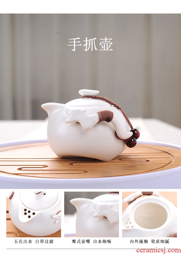 Tea set household contracted kung fu Tea cups of a complete set of ceramic teapot set matte enrolled white porcelain up dried Tea desk tray