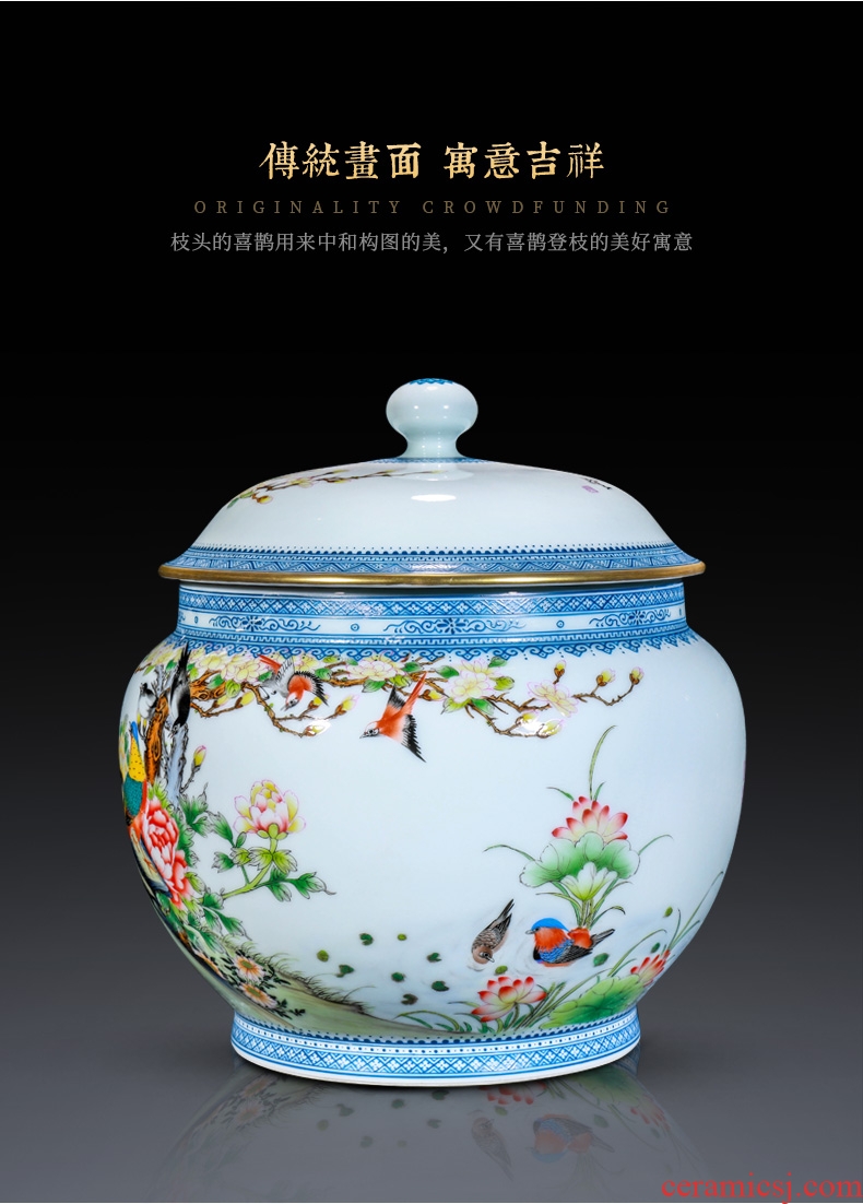 Archaize of jingdezhen ceramics colored enamel notes tong rich tea cover tank storage of Chinese style household adornment furnishing articles