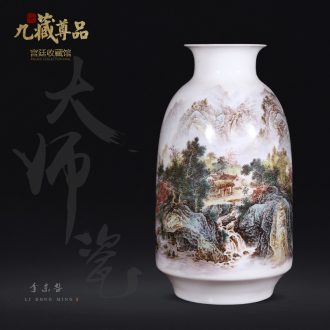 Jingdezhen ceramics dong-ming li hand-painted pastel landscape vase Chinese style living room TV cabinet decorative furnishing articles arranging flowers