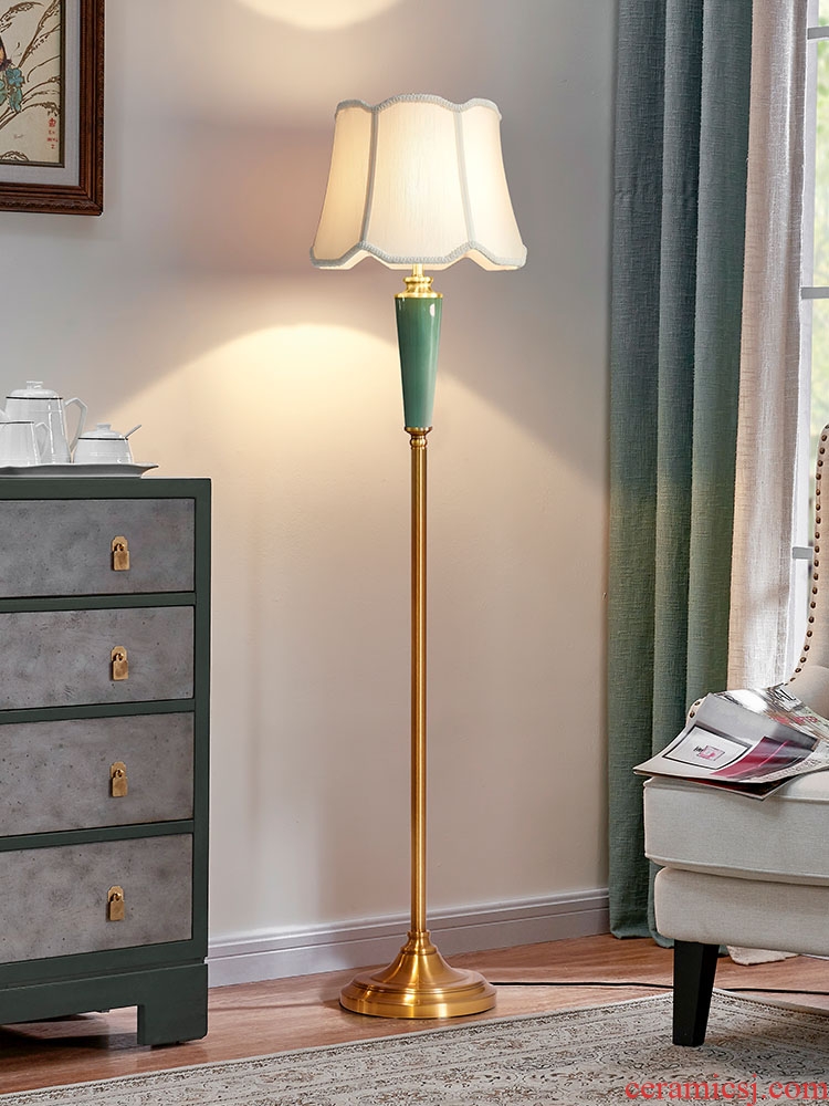 American ceramic sitting room floor lamp Nordic light villa key-2 luxury contracted restaurant bedroom whole copper vertical desk lamp of the head of a bed