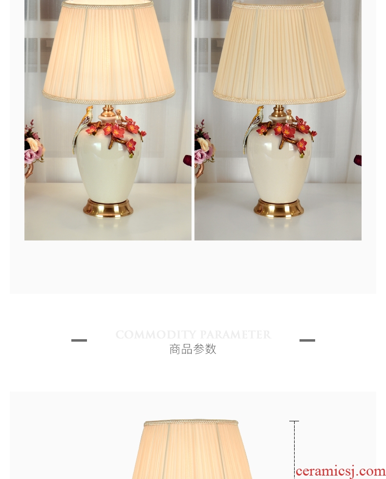 New Chinese style colored enamel lamp American bedroom berth lamp European sitting room warm idea pure copper ceramic lamp