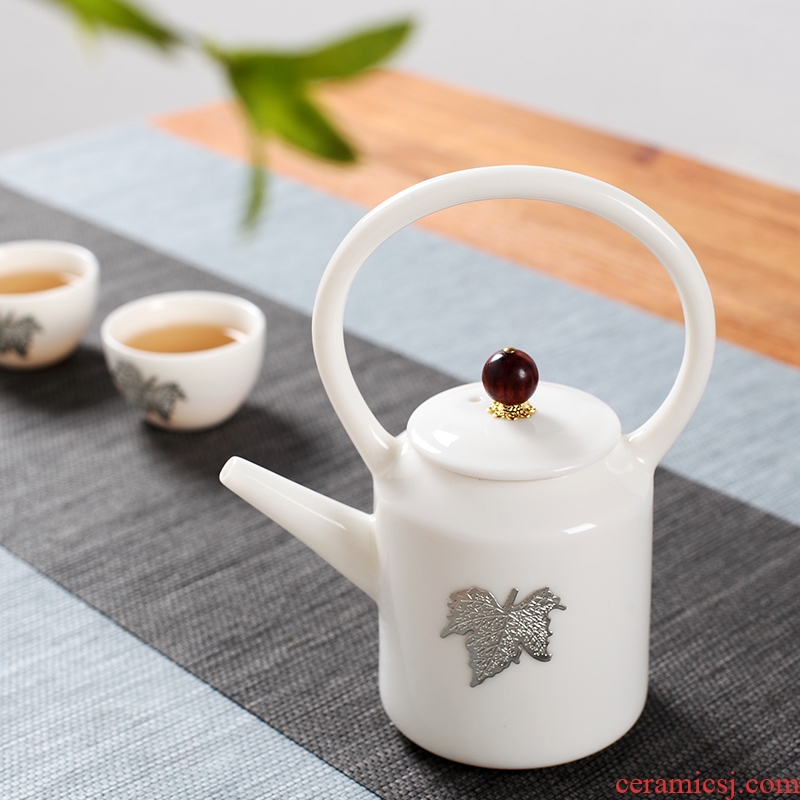 DH white porcelain tea set six people contracted household teapot jingdezhen kung fu tea cup set ceramic small cups