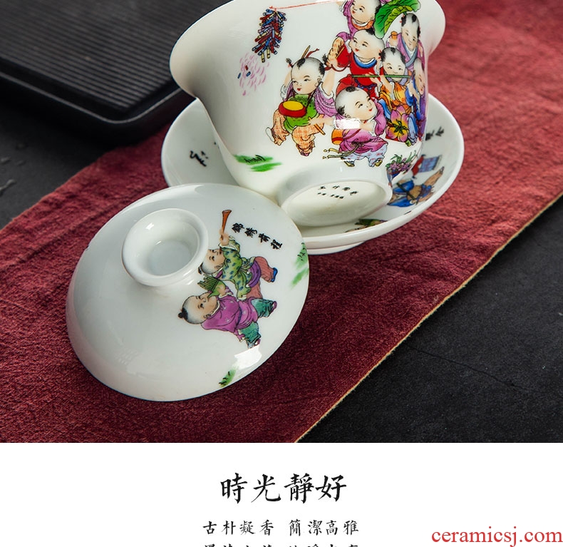 Jingdezhen tureen large cups in white tea bowl three tureen famille rose porcelain household kung fu tea cup
