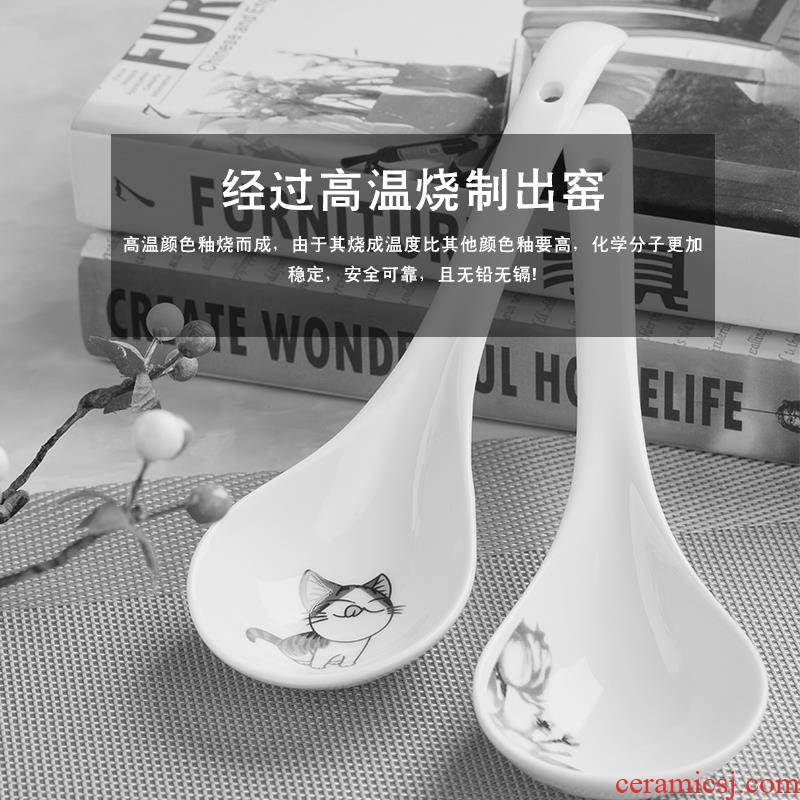 Buy one get one free jingdezhen household ceramics big spoon ladle soup ladle long handle large bone porcelain spoon