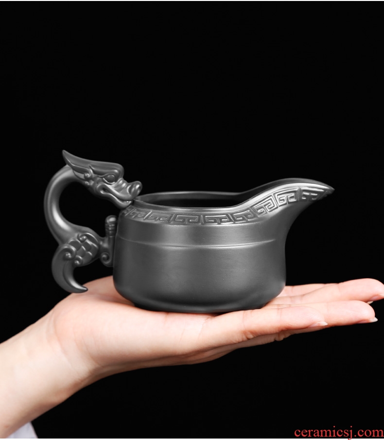 Yixing dark purple sand tea set household pure manual purple clay teapot kung fu tea cups office ceramic restoring ancient ways