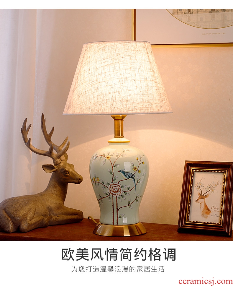 Ceramic lamp American bedroom living room study of new Chinese style restoring ancient ways European - style decorative lamps and lanterns is I warm bedside lamp