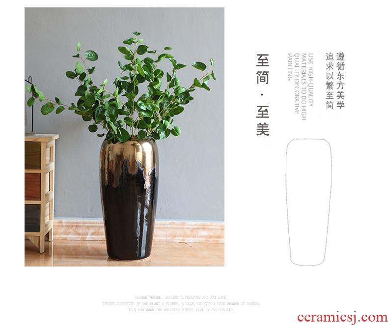 American light key-2 luxury new Chinese golden flower arranging large ceramic floor vase modern hotel home sitting room porch decoration - 599541203332