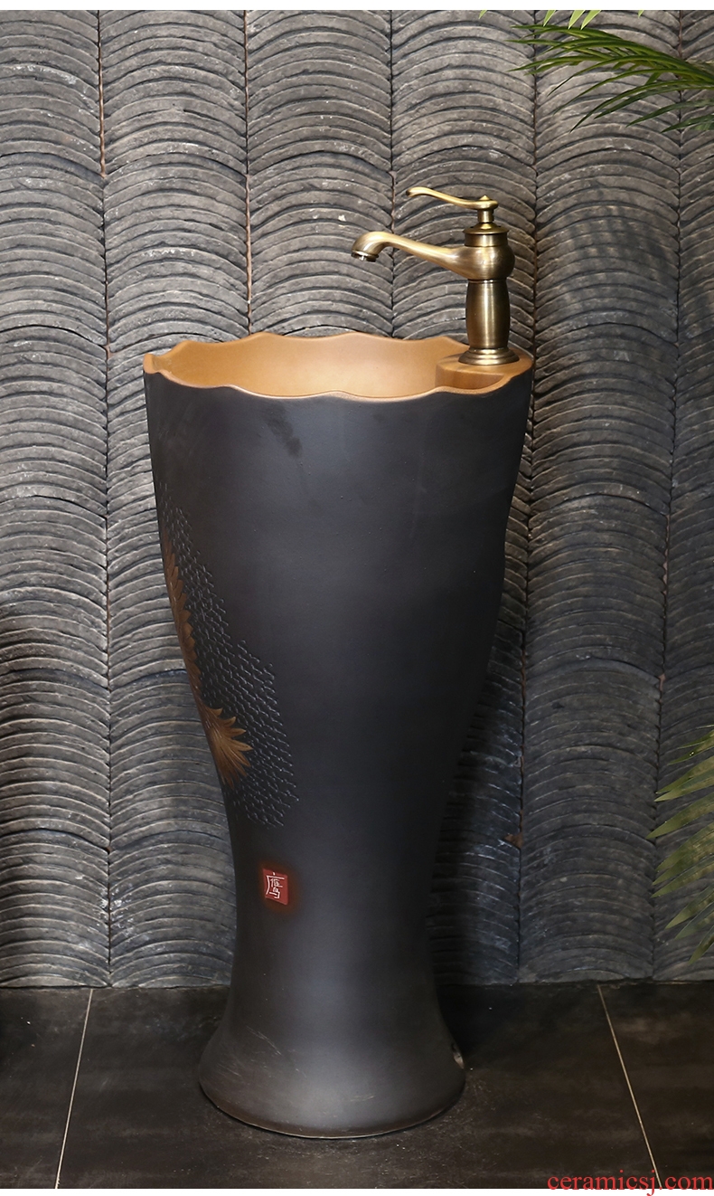 Carved small pillar basin integrated ceramic lavatory toilet pillar lavabo floor type restoring ancient ways basin