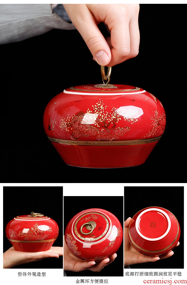 Jingdezhen ceramic tea set red wedding gift box kung fu tea cup lid bowl of Chinese style household office
