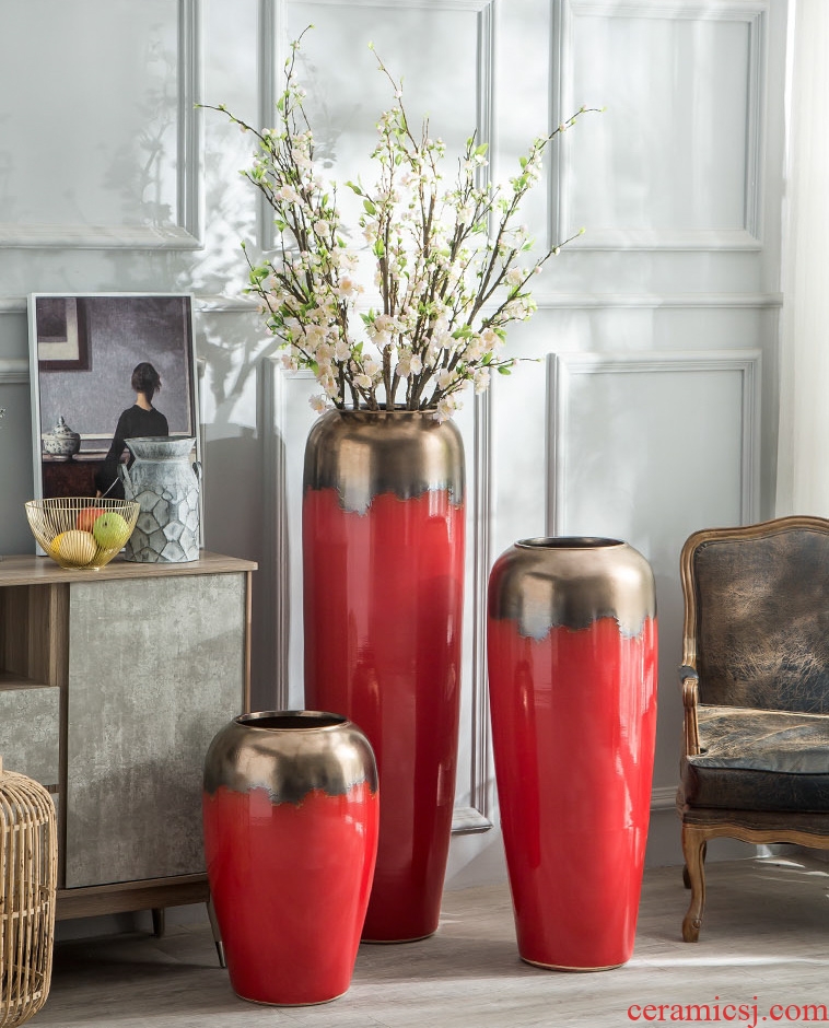 Jingdezhen ceramic big vase decoration to the hotel villa furnishing articles sitting room be born heavy large red flower implement porch - 598685743036