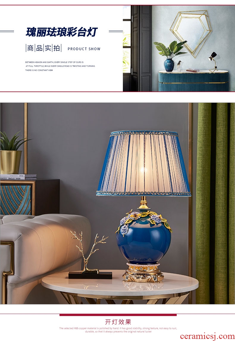 European - style key-2 luxury colored enamel lamp ceramic new Chinese style bedroom berth lamp light in the sitting room is contracted and I key-2 luxury restoring ancient ways