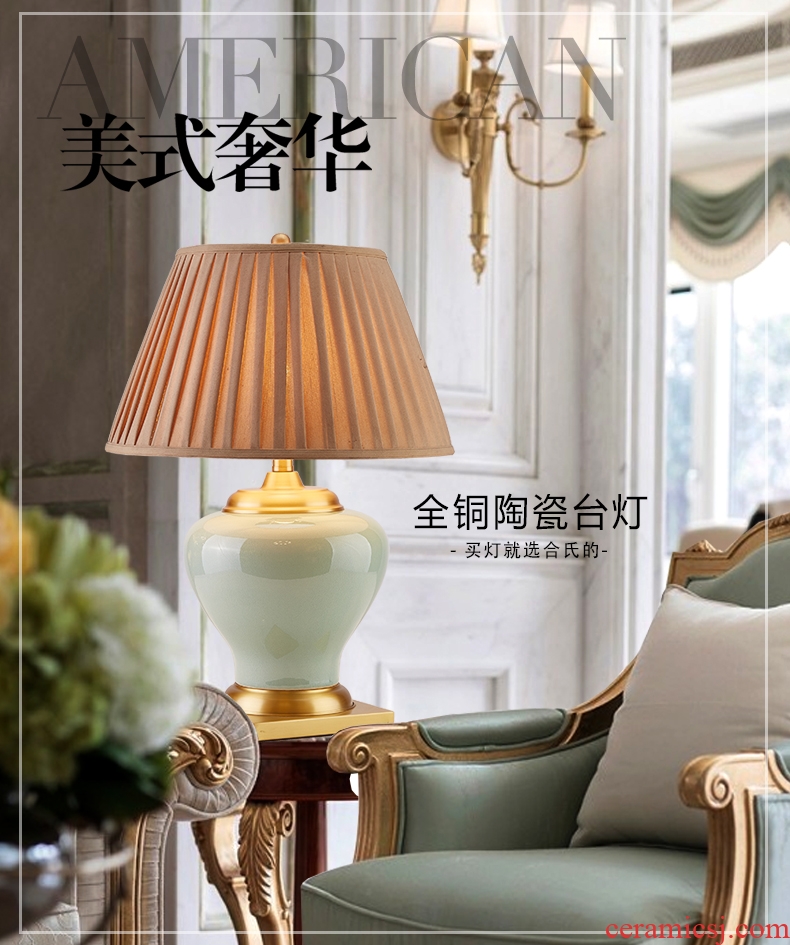 Sitting room, bedroom berth lamp light of new Chinese style villa atmospheric American key-2 luxury hotel hall full copper ceramic lamp