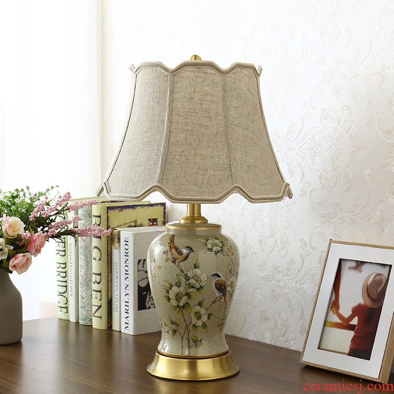 The Desk lamp of bedroom the head of a bed lamp sitting room corner several European rural new Chinese style restoring ancient ways American key-2 luxury full copper ceramic lamp