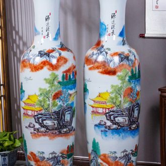 Jingdezhen ceramics hand - made pastel big vase furnishing articles Chinese style hotel opening gifts sitting room ground adornment