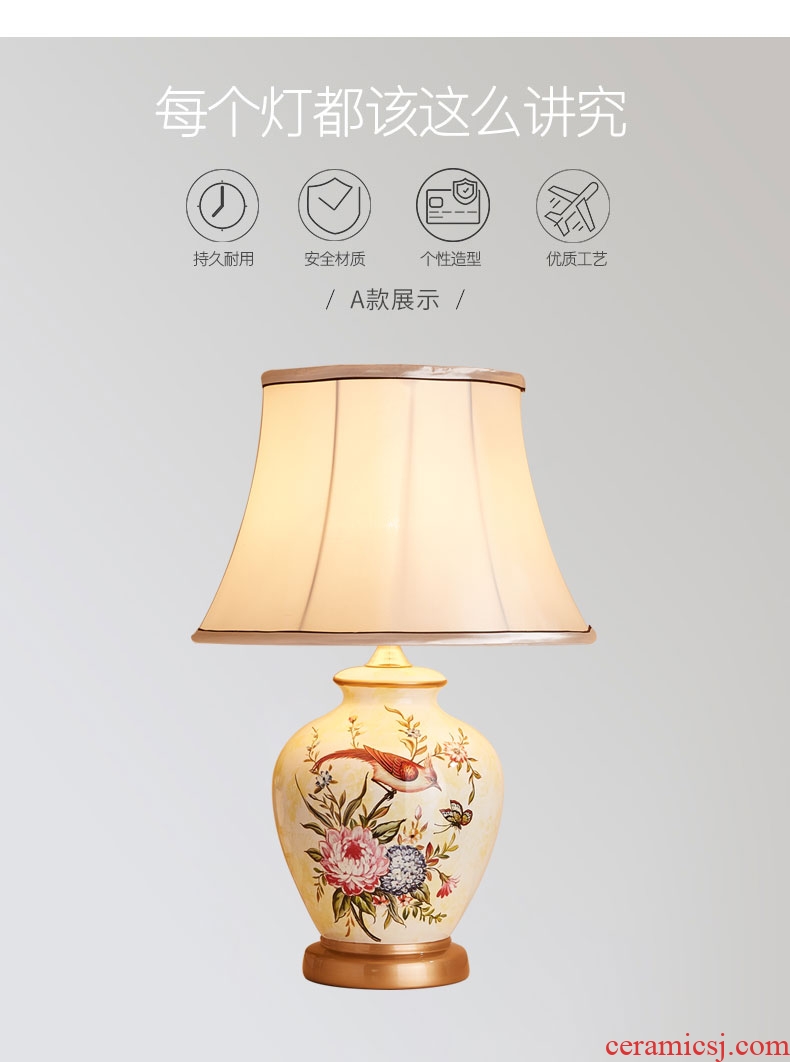 American ceramic desk lamp contracted and I bedroom berth lamp creative nightstand European - style sweet carried a warm light decoration