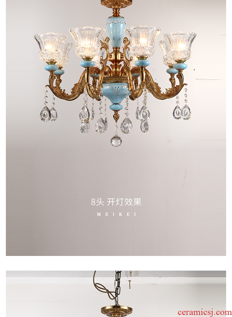 French pure copper chandelier sitting room lamps and lanterns of Europe type restoring ancient ways crystal droplight villa key-2 luxury restaurant bedroom ceramic lamp