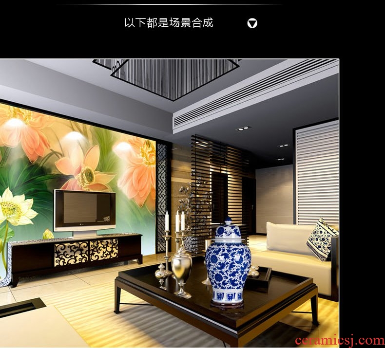 Continuous grain of jingdezhen ceramic general large as cans of blue and white porcelain vase modern vogue to live in the living room