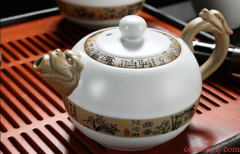 Beauty cabinet elder brother kiln ceramic teapot single pot of contracted open tea cups kung fu tea set household of Chinese style tea