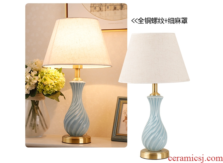 New Chinese style full copper ceramic desk lamp bedroom American contracted sitting room study marriage room warm and romantic home bedside lamp