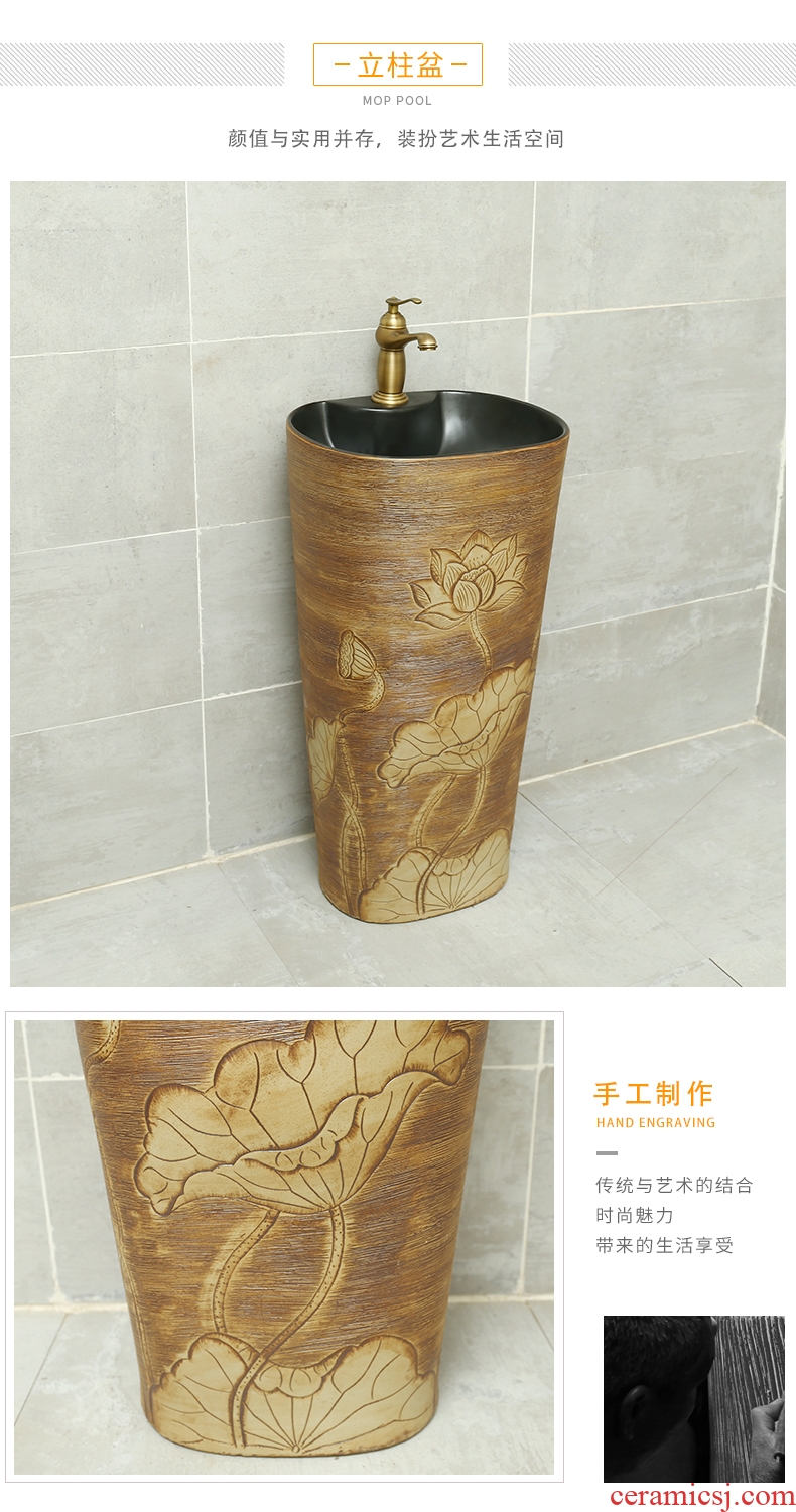 One-piece pillar of restoring ancient ways of song dynasty ceramics basin domestic large oval sink pillar type lavatory hotel home