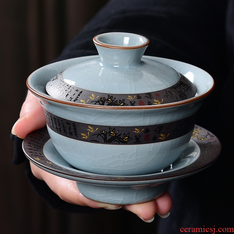 Tao blessing ceramic kung fu tea set household elder brother kiln teapot teacup combinations of a complete set of open your porcelain tea set