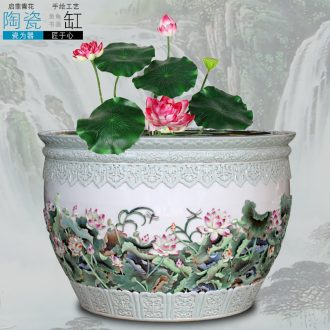 Jingdezhen ceramic aquarium carved lotus landing large book room office furnishing articles calligraphy and painting scroll to receive