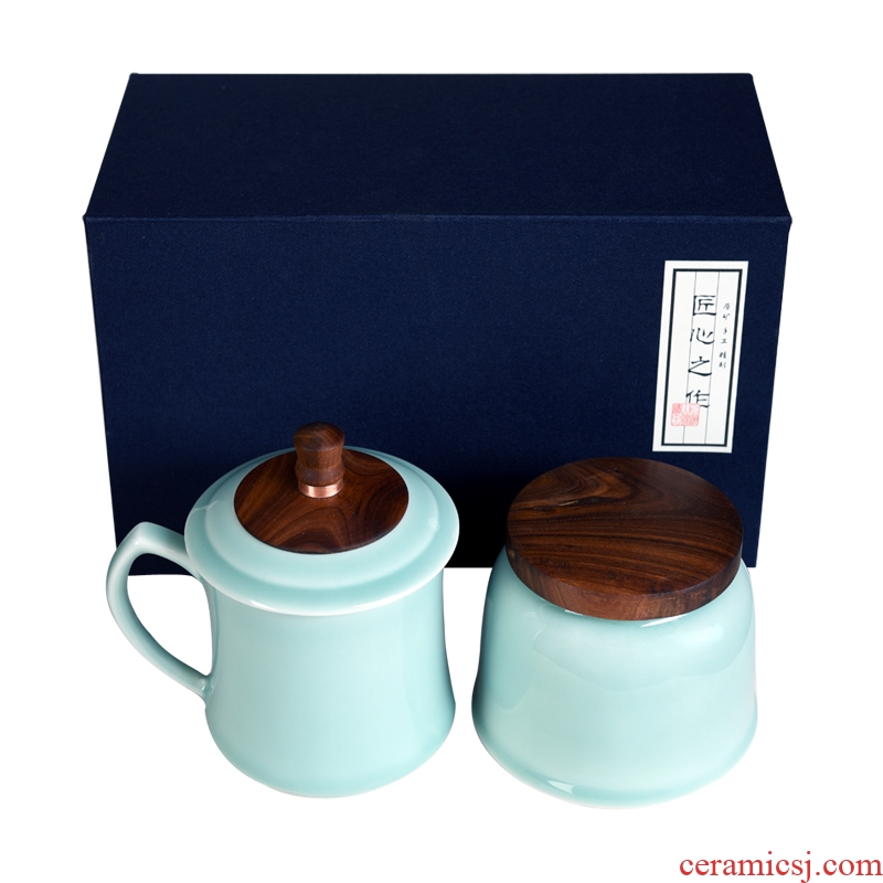 Longquan celadon teacup caddy gift boxes ceramic tea cup glass office meeting gift mugs