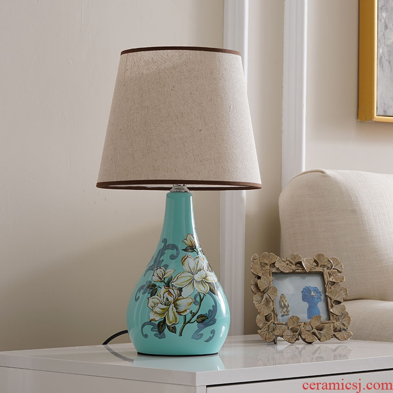 Desk lamp of bedroom nightstand lamp American pastoral sitting room European - style home warm warm light of new Chinese style ceramic small Desk lamp