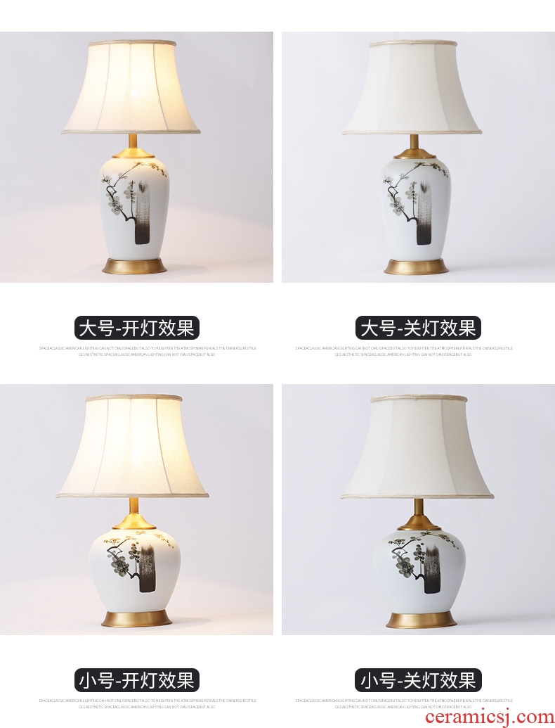 New Chinese style full copper ceramic desk lamp sitting room bedroom berth lamp Chinese wind restoring ancient ways zen hand - made decorative warmth