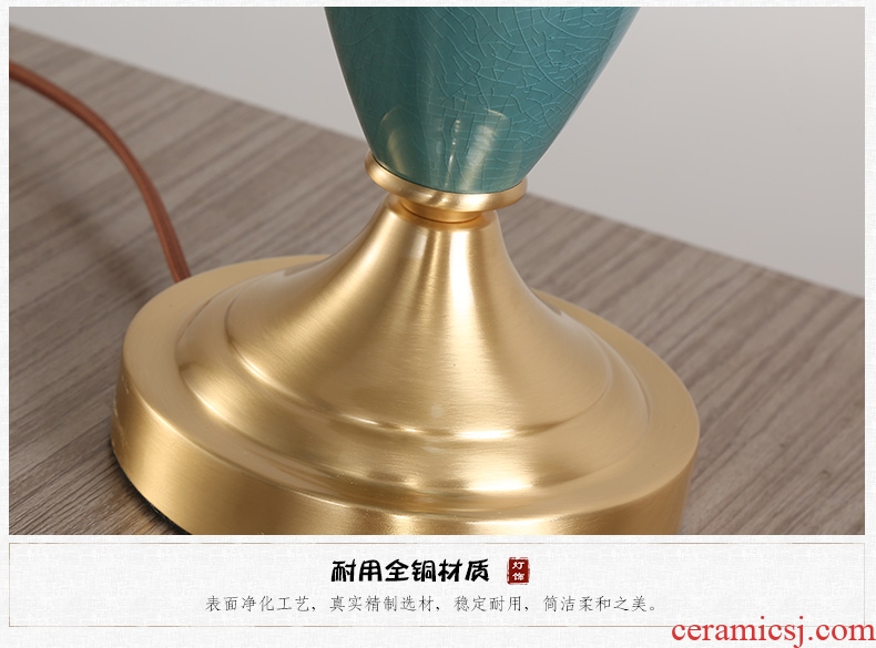 LED lamp All copper ceramic desk lamp of bedroom the head of a bed of new Chinese style is I and contracted ice to crack the sitting room is the study of fret lamp
