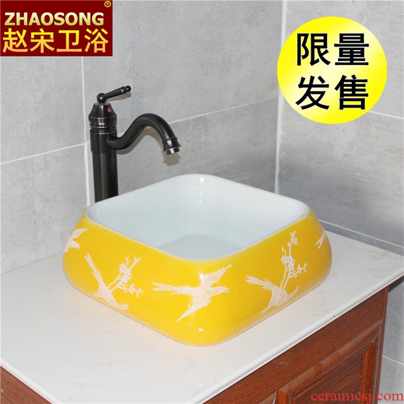 Square, European art ceramic trumpet stage basin basin sink basin bathroom sinks for wash one household