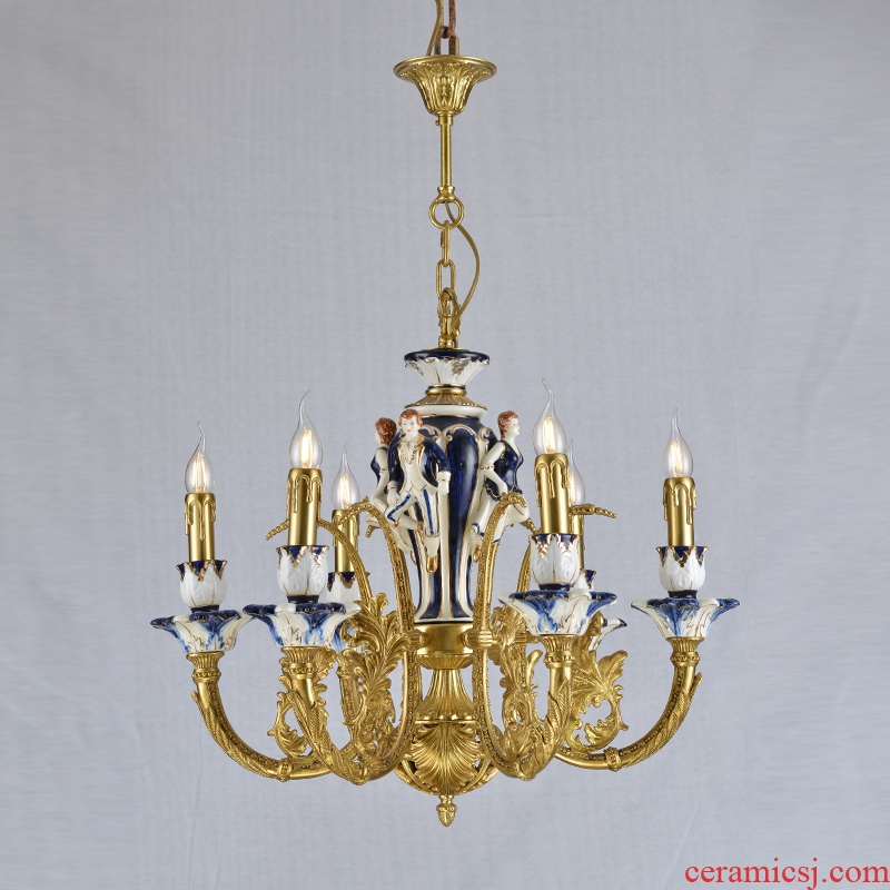 French chandelier european-style luxury villa droplight creative pastoral ceramic lamps and lanterns of the sitting room dining-room whole copper chandelier bedroom