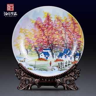 Pearl color hand-painted hang dish of jingdezhen ceramics decoration sit home sitting room new Chinese rich ancient frame plate furnishing articles