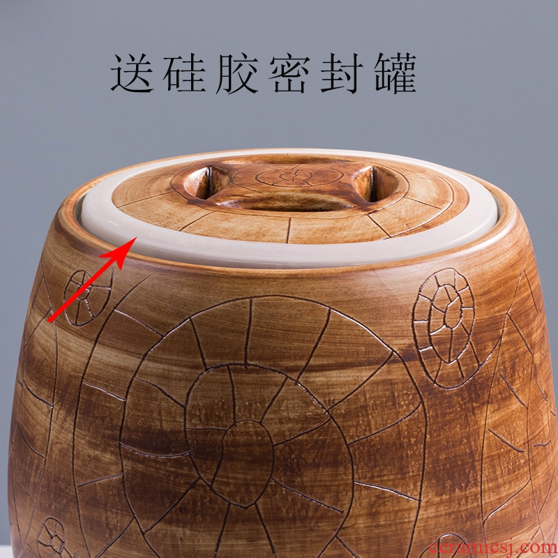 Jingdezhen ceramic barrel with cover seal meters pot home small 10 jins insect-resistant moistureproof ricer box meter box seal storage