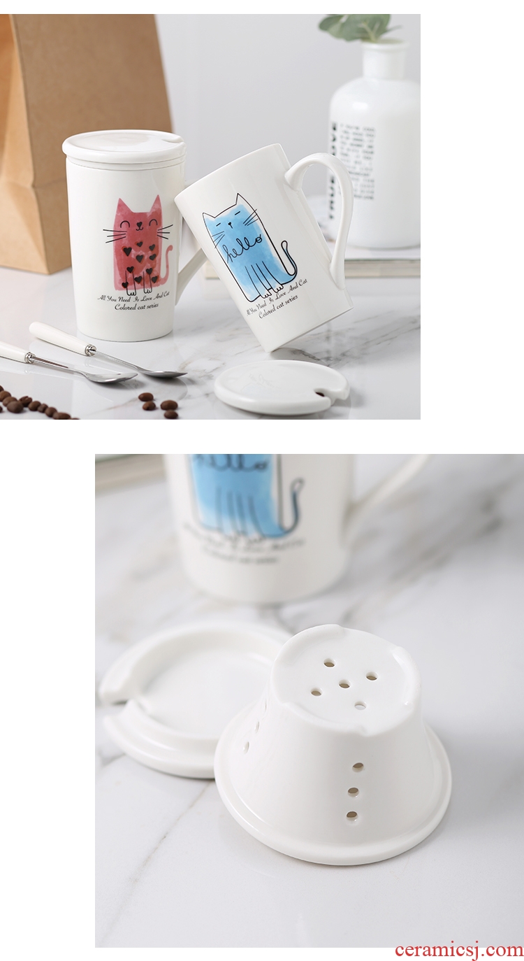 New separation of tea cups with filtering cup office contracted lovely ceramic mug with spoon set