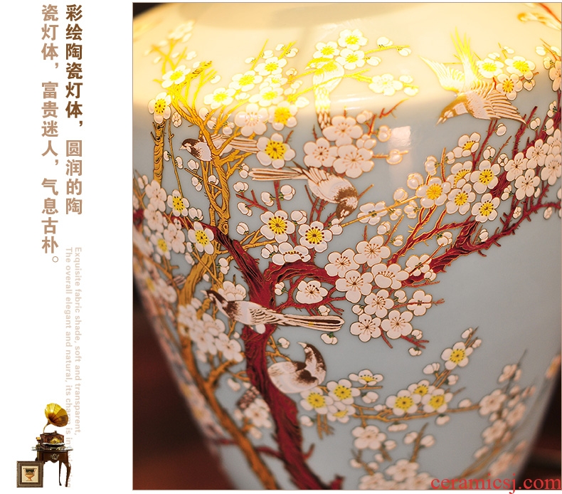 LED lamp All copper ceramic desk lamp of bedroom the head of a bed creative move hand - made painting of flowers and a sitting room, a study of new Chinese style lamp