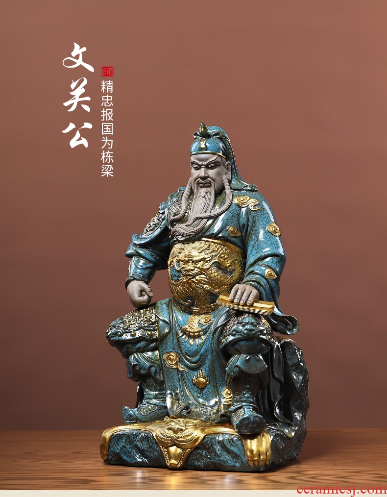 Oriental clay ceramic wen guan gong furnishing articles new Chinese style household wine ark adornment manual sculpture handicraft sitting room