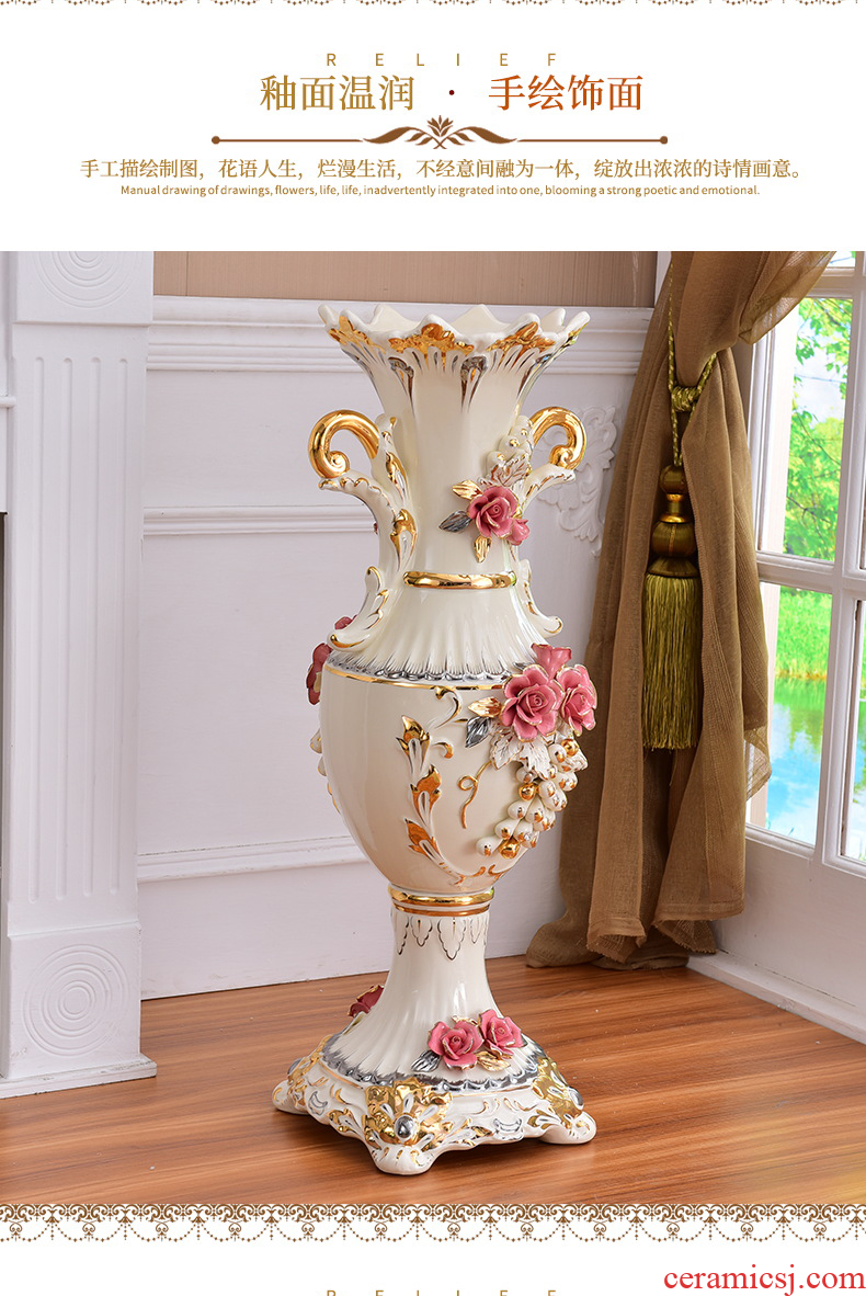 Jingdezhen ceramics famous hand - made famille rose after a large vase Chinese style living room decoration furnishing articles study - 556180906601