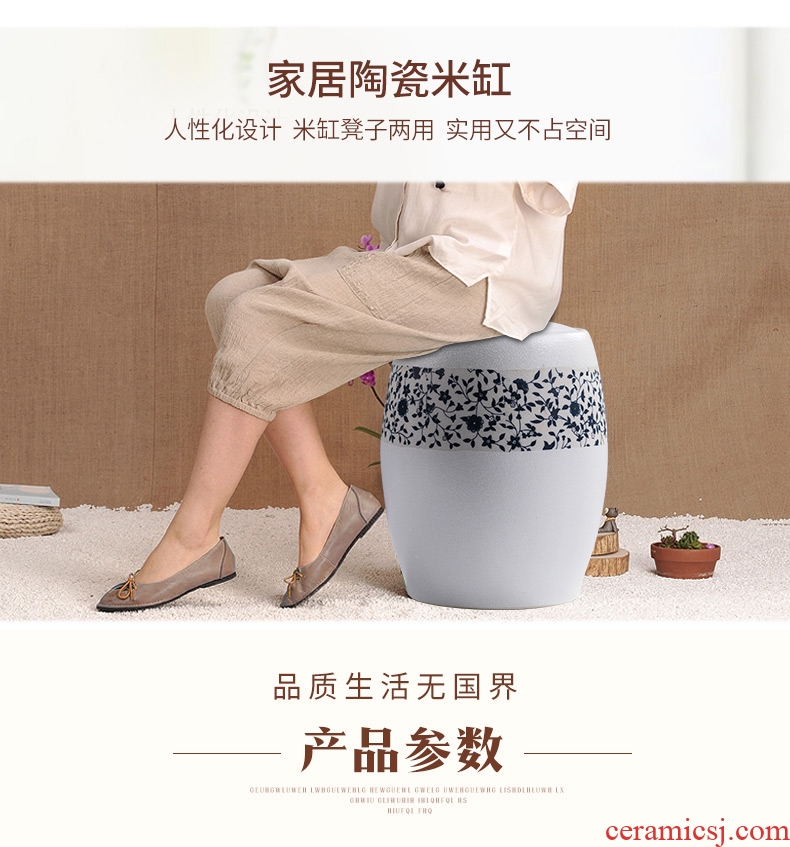 Jingdezhen ceramic barrel with cover household small insect store meter box 10 jins m cans sealed container 20 jins ricer box