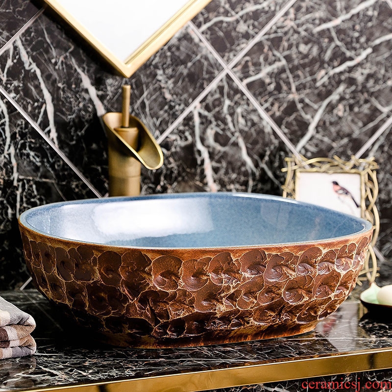 Ceramic lavabo stage basin oval antique Chinese style art creative industry wind toilet lavatory basin