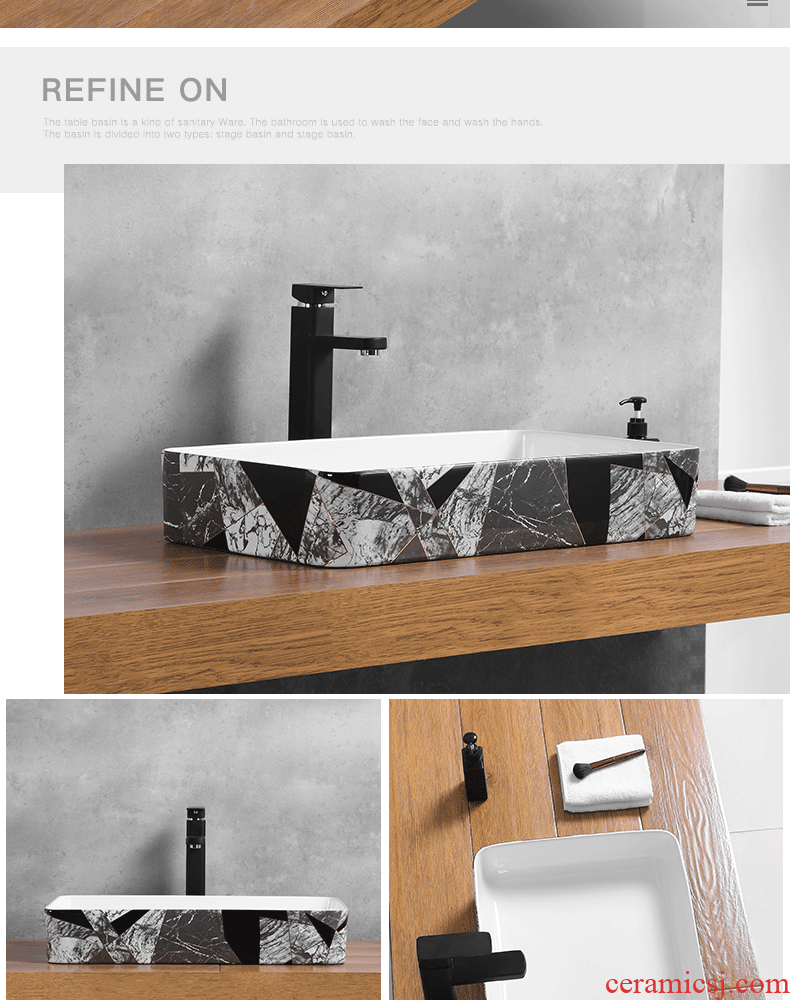 Contracted the Nordic style the sink on the ceramic basin rectangle lavatory washing basin, black and white of the basin that wash a face