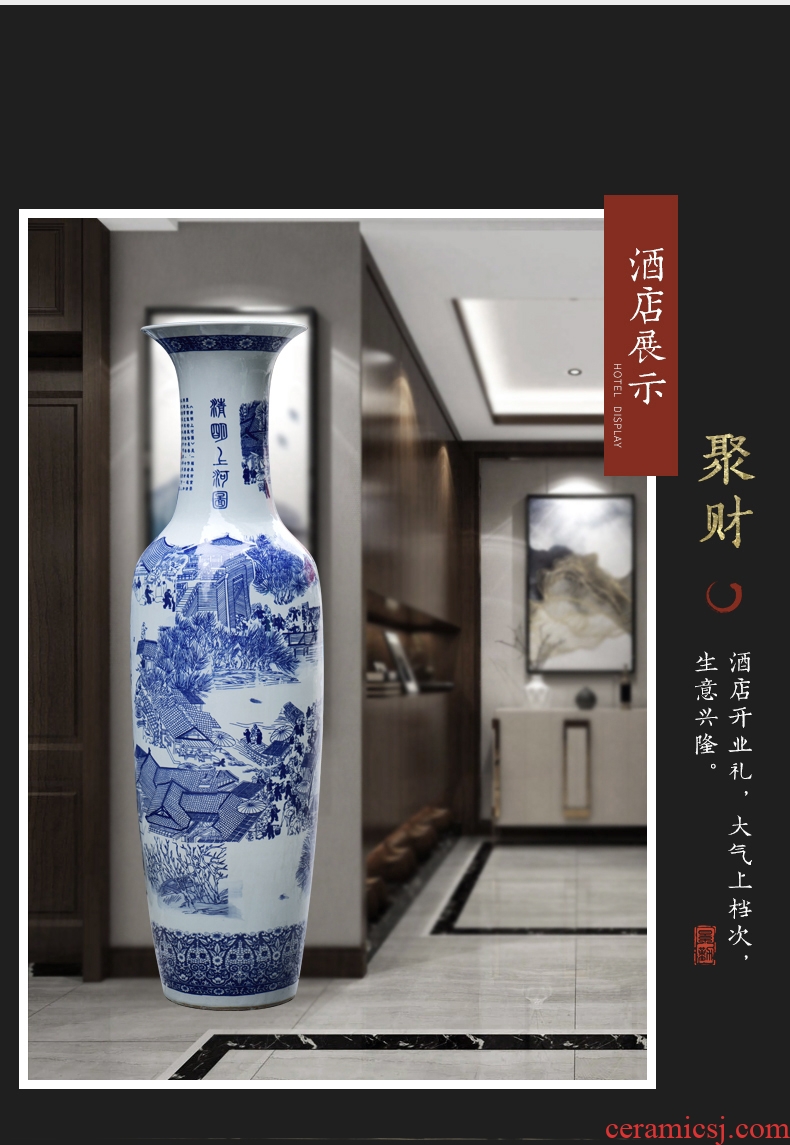 Jingdezhen ceramic furnishing articles hand - made blue anaglyph large vases, flower arrangement of Chinese style porch sitting room adornment handicraft - 598913548713
