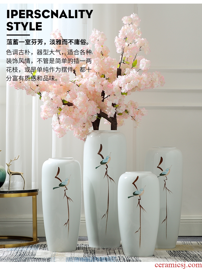 Jingdezhen ceramics hand-carved antique Chinese shadow blue glaze vase home furnishing articles large sitting room - 598151628136