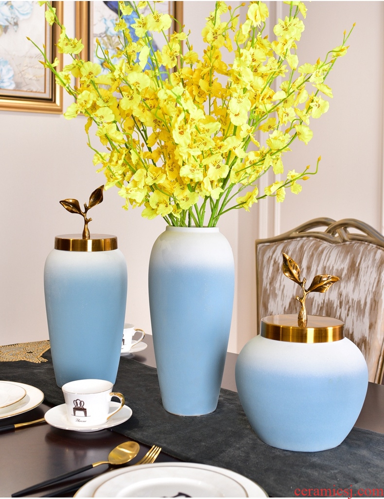 Modern minimalist house high household soft outfit sample room designer black ceramic a fold of the big flower vase - 597858539743