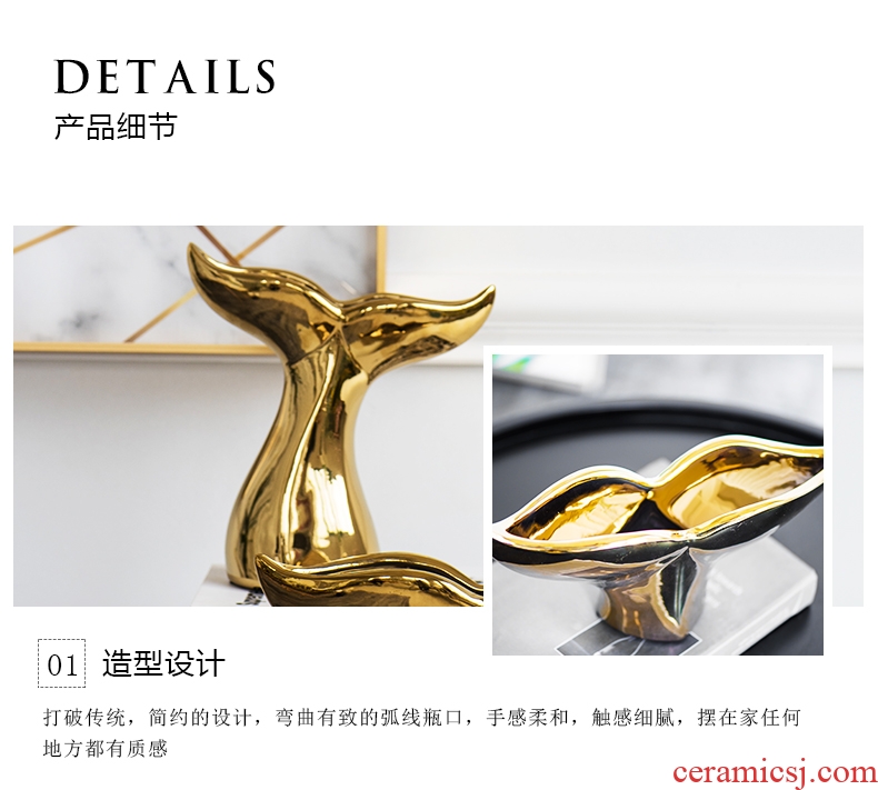 Ins whale tail Nordic modern key-2 luxury gold ceramic furnishing articles electroplate household desktop wine gift