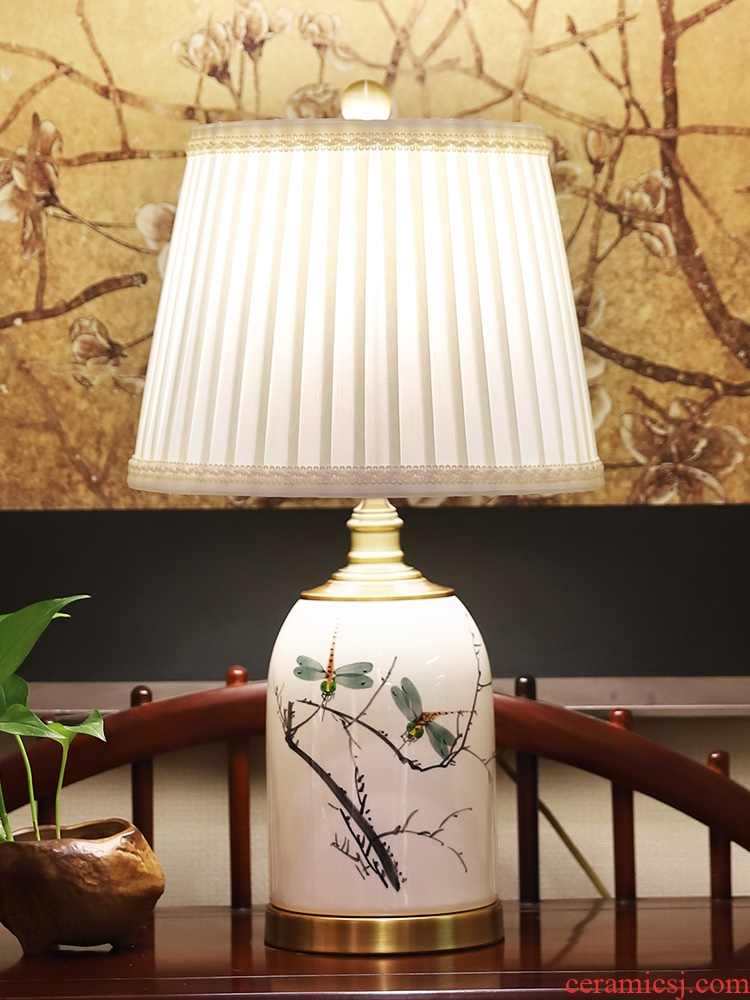 New Chinese style lamp ceramic decoration art of I and contracted design Chinese wind full copper lamps and lanterns of the sitting room the bedroom of the head of a bed