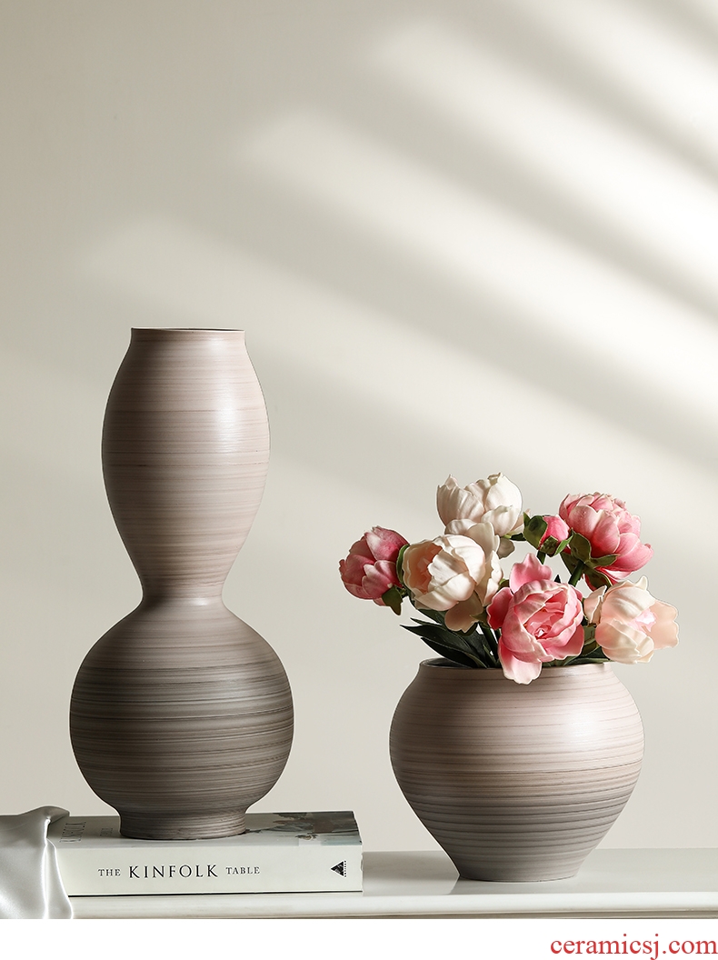 Large ceramic vase furnishing articles household act the role ofing is tasted modern Chinese flower arranging flowers sitting room pumpkin stripe pottery vases - 602459412132