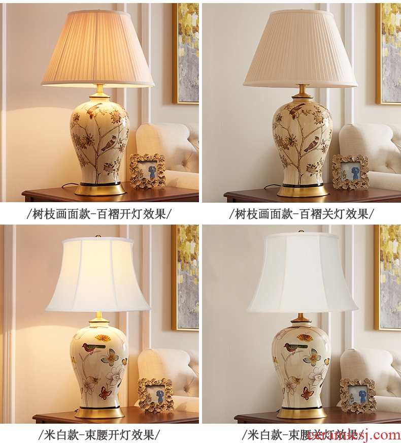 Sitting room corner several sofa American pastoral bedroom European - style atmosphere, full of new Chinese style restoring ancient ways of copper ceramic bedside lamp