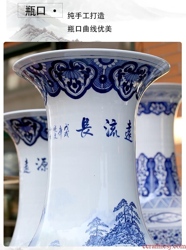 Jingdezhen ceramic floor big hand blue and white porcelain vase furnishing articles sitting room large landscape painting porcelain hotel decoration